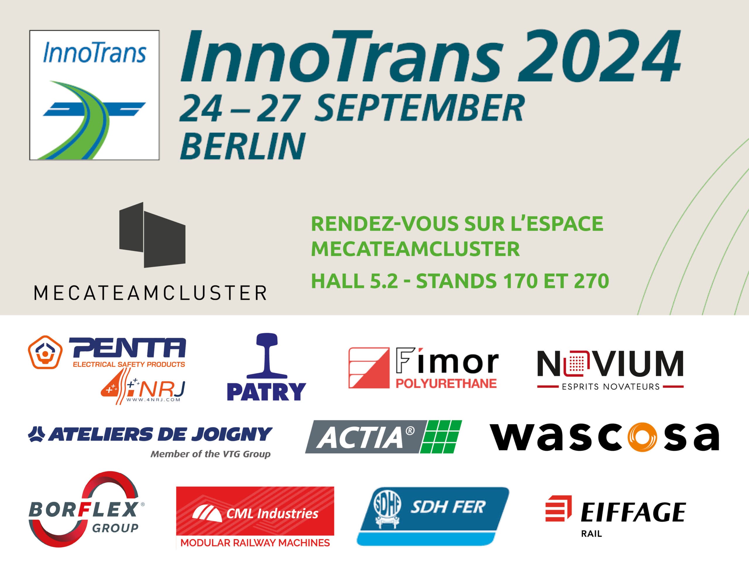 RENDEZ-VOUS SUR LE STAND MUTUALISÉ MECATEAMCLUSER À INNOTRANS BERLIN